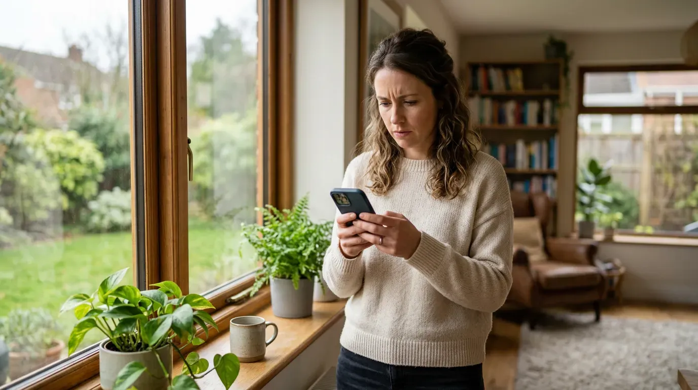 Kunde som ser bekymret på telefonen sin